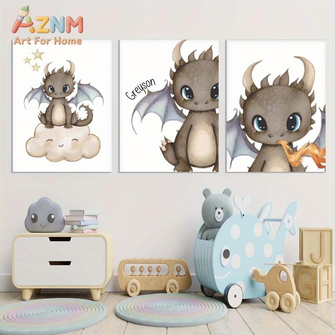 Baby Nursery Prints - AZNM Милый детский дракон, холст для