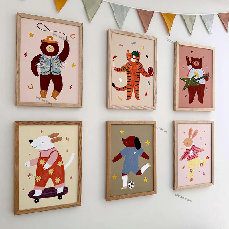 Baby Nursery Prints - Забавные мультяшные животные: картины на холсте