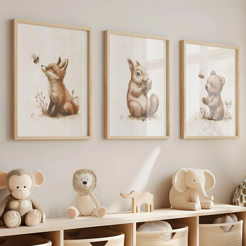 Baby Nursery Prints - Постеры с животными: медведь, кролик, лиса,
