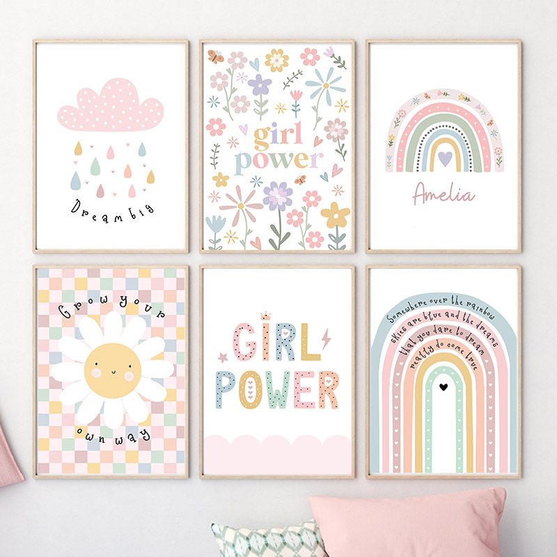 Baby Nursery Prints - Солнце Цветок Радуга Облако Сердце Детская
